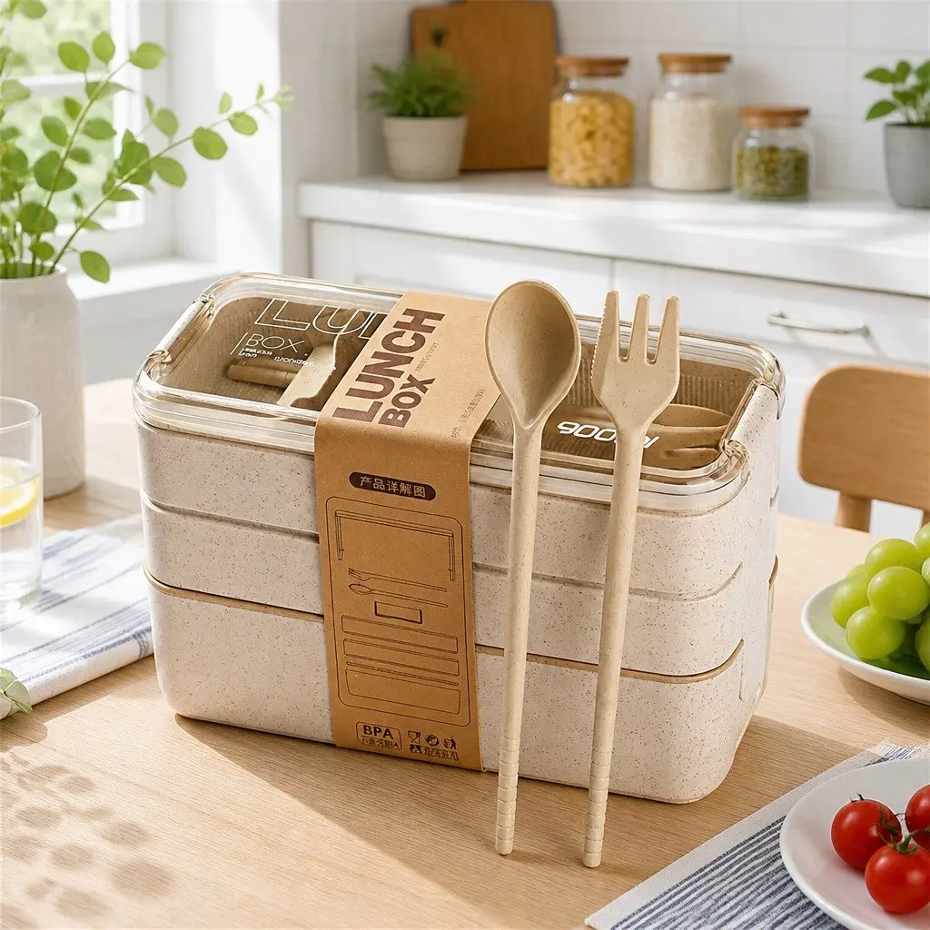 3-Layer Bento Lunch Box 900ml for Meal Prep