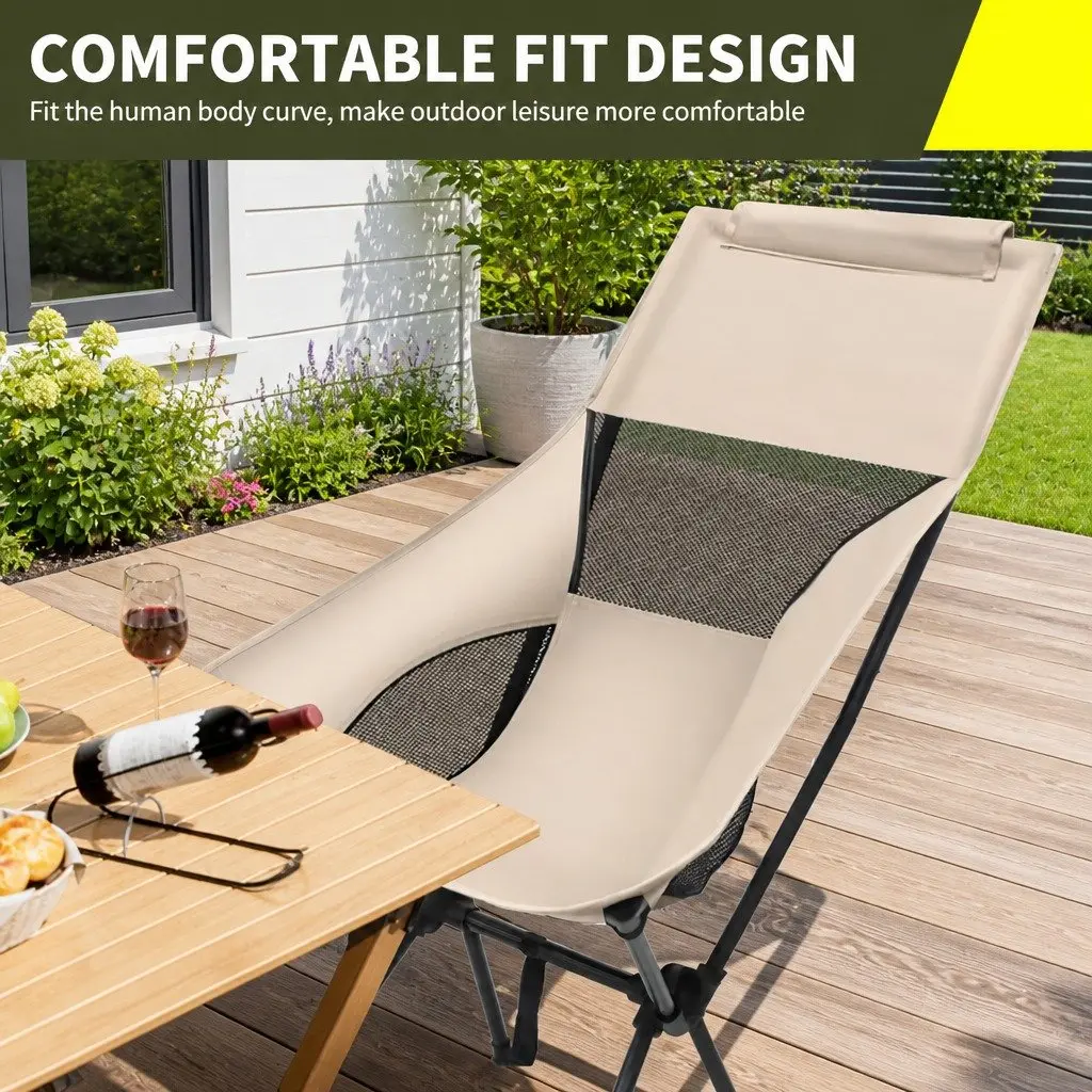 Foldable Moon Chair Lightweight Portable Outdoor Camping Fishing Seat Khaki 55 x 67 x 89cm