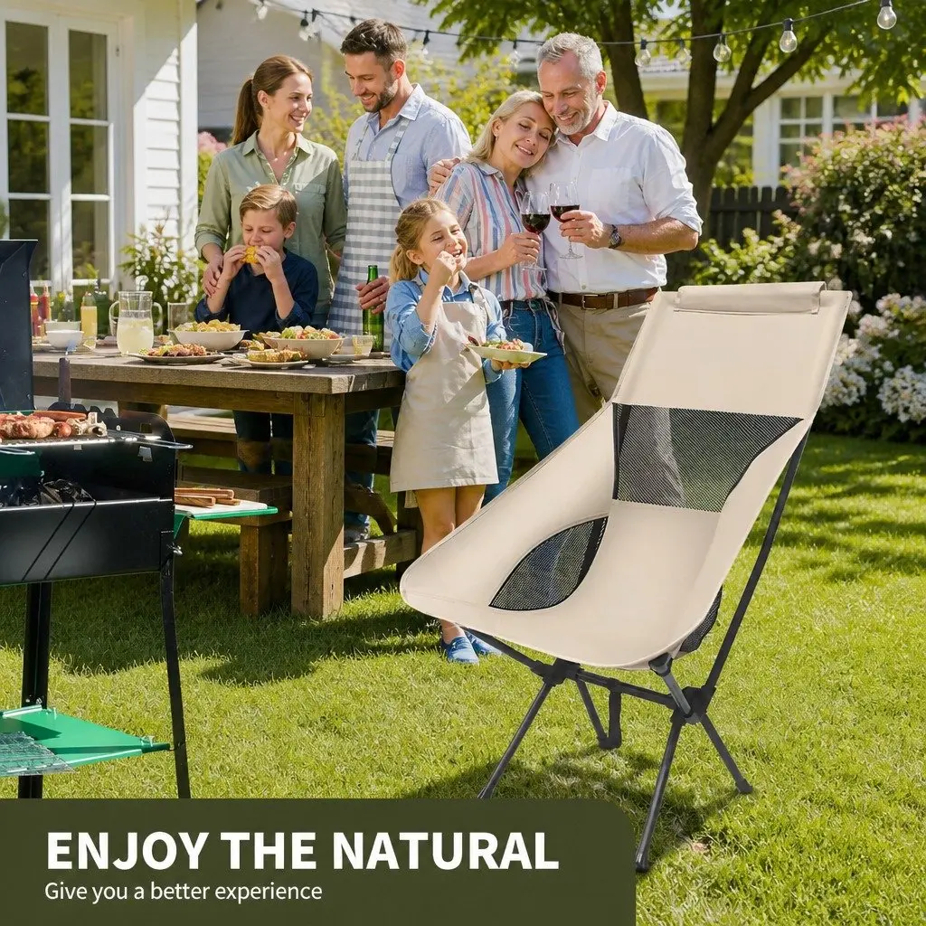 Foldable Moon Chair Lightweight Portable Outdoor Camping Fishing Seat Khaki 55 x 67 x 89cm