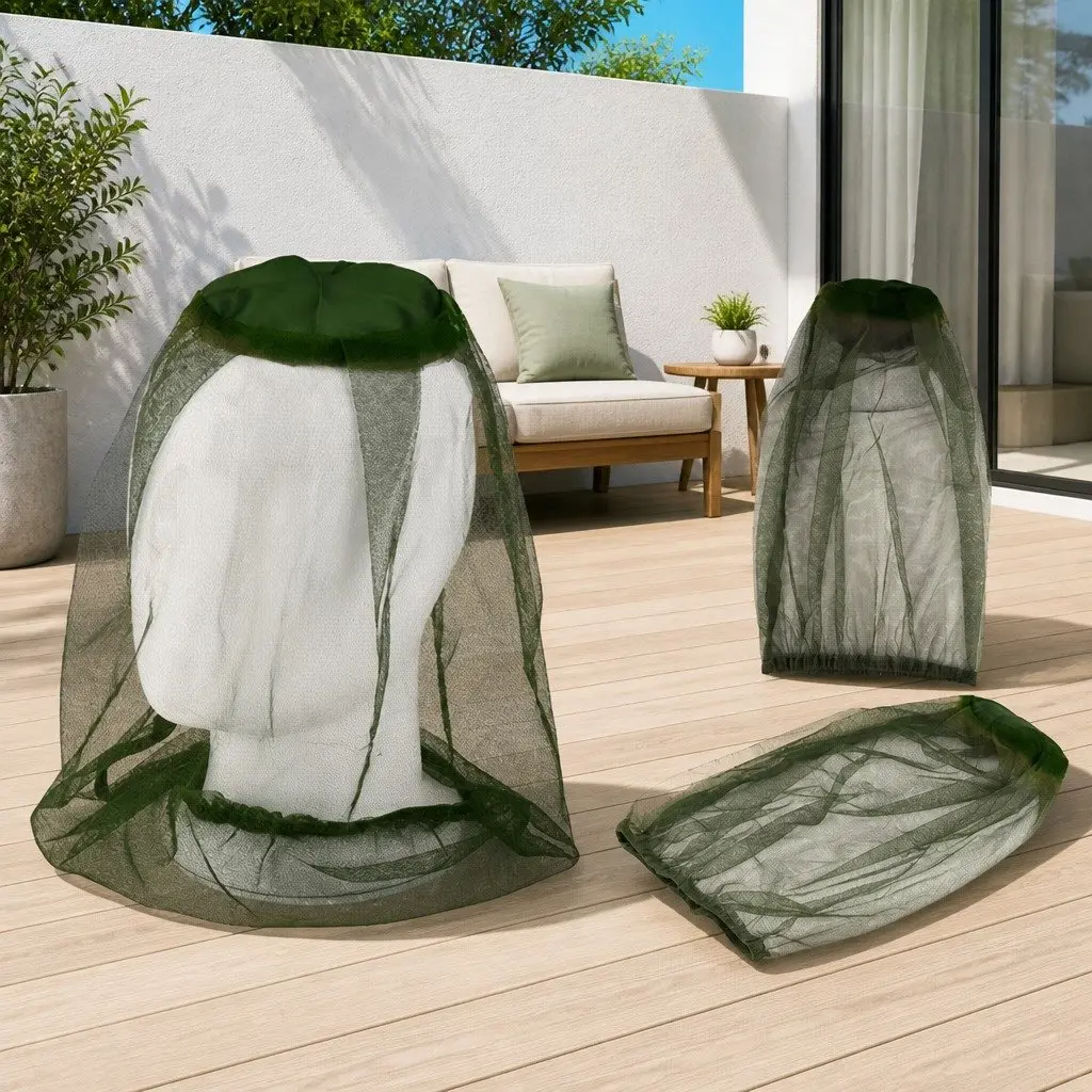 Mosquito Head Net Face Protector Outdoor Fishing Insect Mesh Hat Green 45X33cm