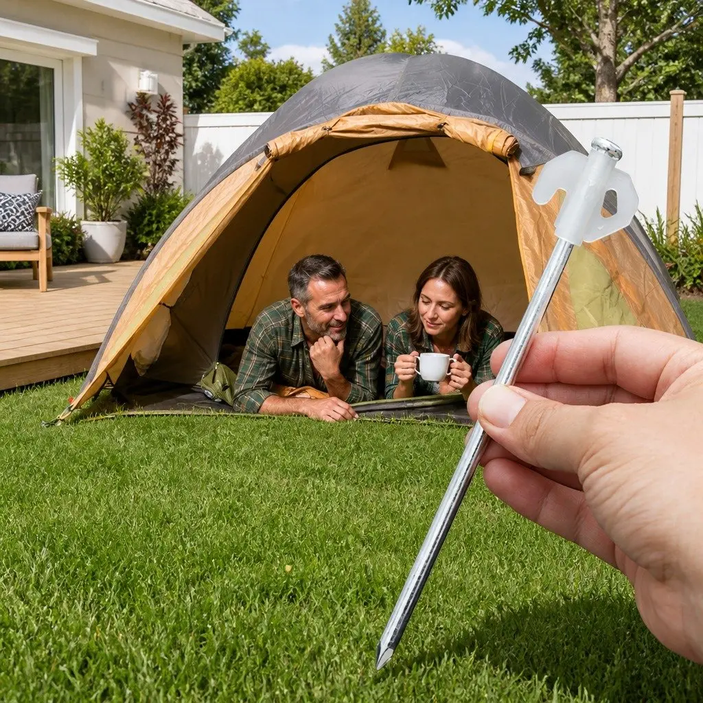 Camping Tent Pegs Luminous 20cm Windproof Reinforced Steel Nails White