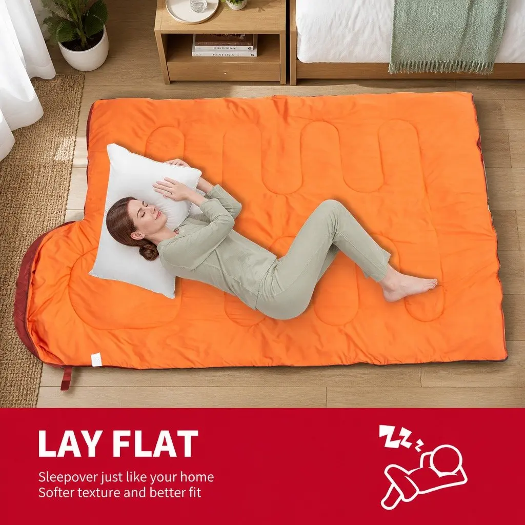 Rectangular Sleeping Bag Waterproof Outdoor Camping Quilt 190x75cm Wine Red