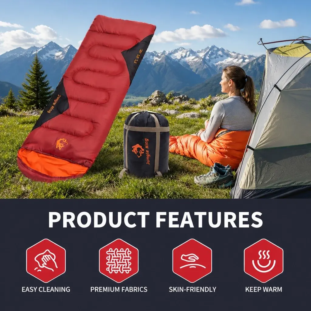 Rectangular Sleeping Bag Waterproof Outdoor Camping Quilt 190x75cm Wine Red
