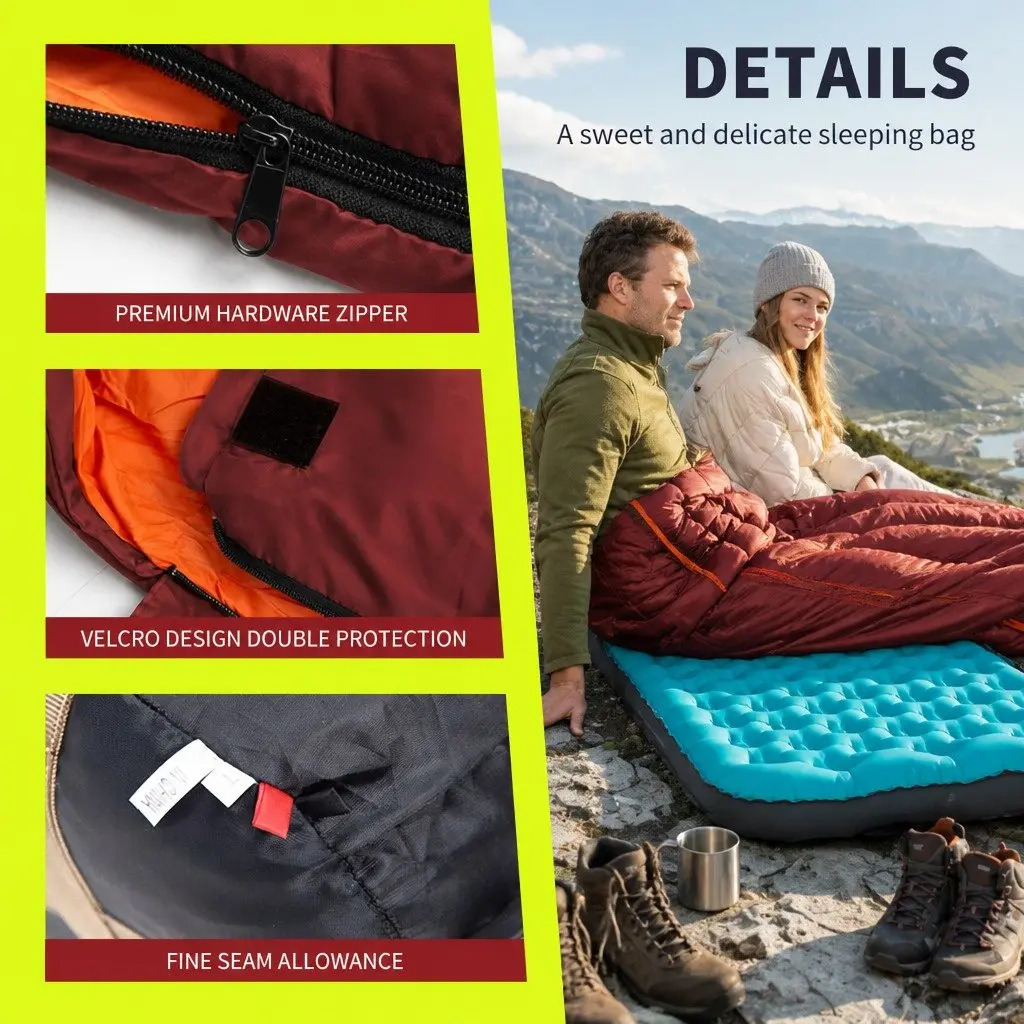 Rectangular Sleeping Bag Waterproof Outdoor Camping Quilt 190x75cm Wine Red