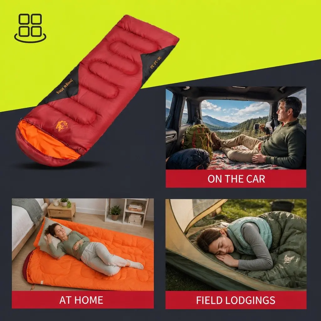 Sleeping Bag Rectangular Quilted Design Waterproof Envelope Camping Outdoor