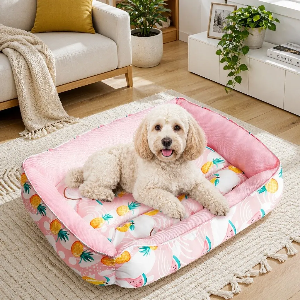 Pet Cooling Pad Waterproof Summer Ice Mat Bed for Dogs Cats Puppies Pink 65x50x20cm