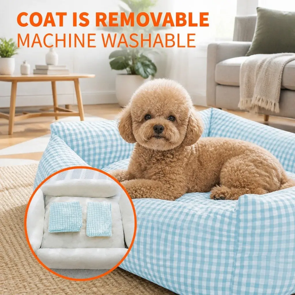 Washable Dog Bed Pet Sleeping Kennel Comfortable Breathable Warm Blue