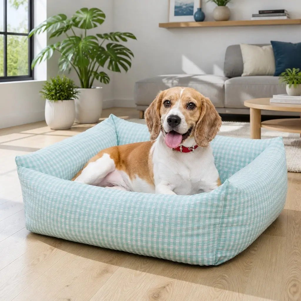 Pet Bed Calming Nest Removable Washable Square Blue 55x40x18cm