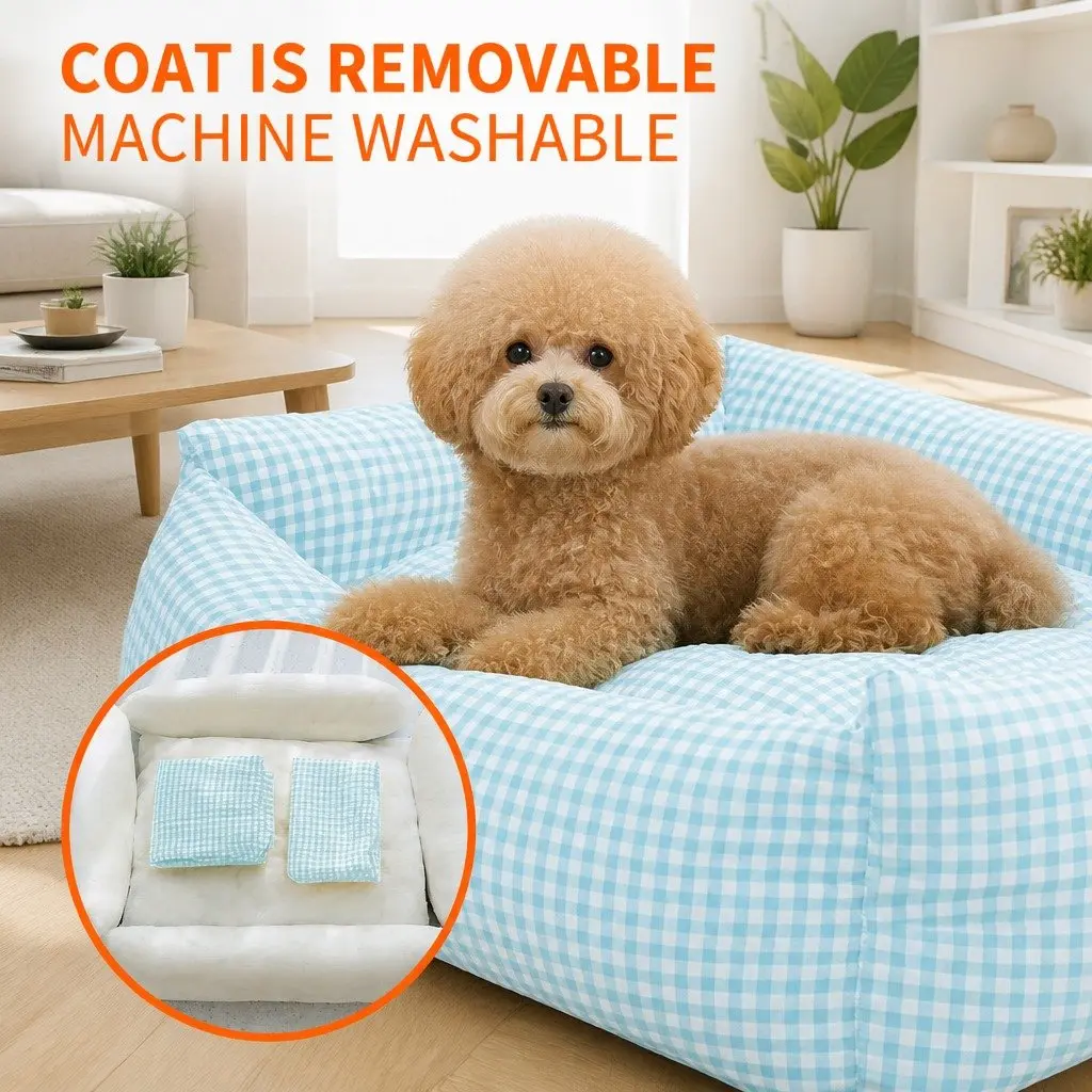 Pet Bed Calming Nest Removable Washable Square Blue 55x40x18cm