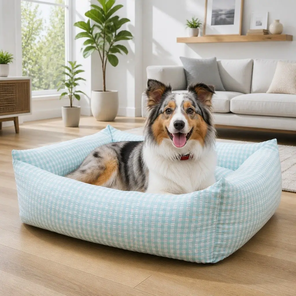 Pet Bed Calming Nest Removable Washable Square Blue 55x40x18cm