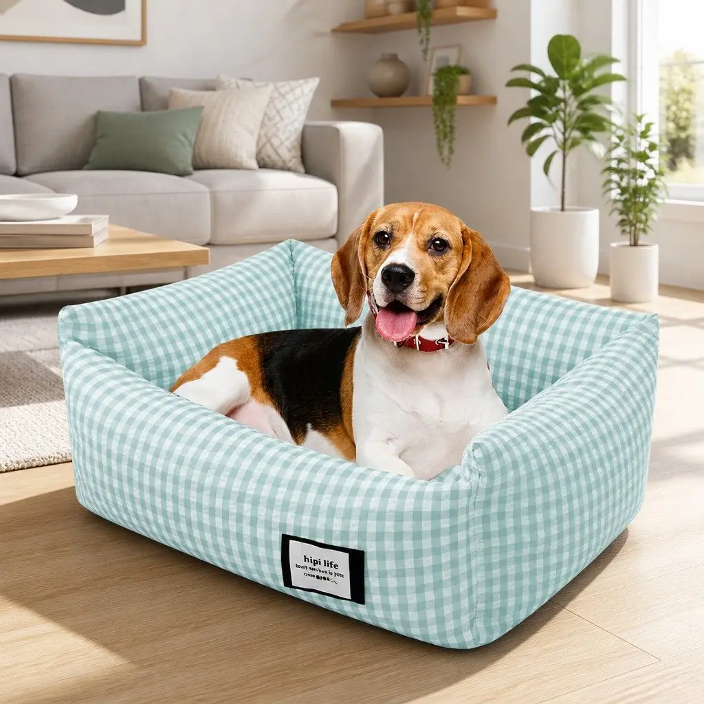 Pet Bed Calming Nest Removable Washable Square Blue 55x40x18cm