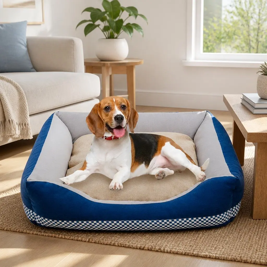 Dog Bed Calming Cushion Large Blue Soft Washable Pet Comfort