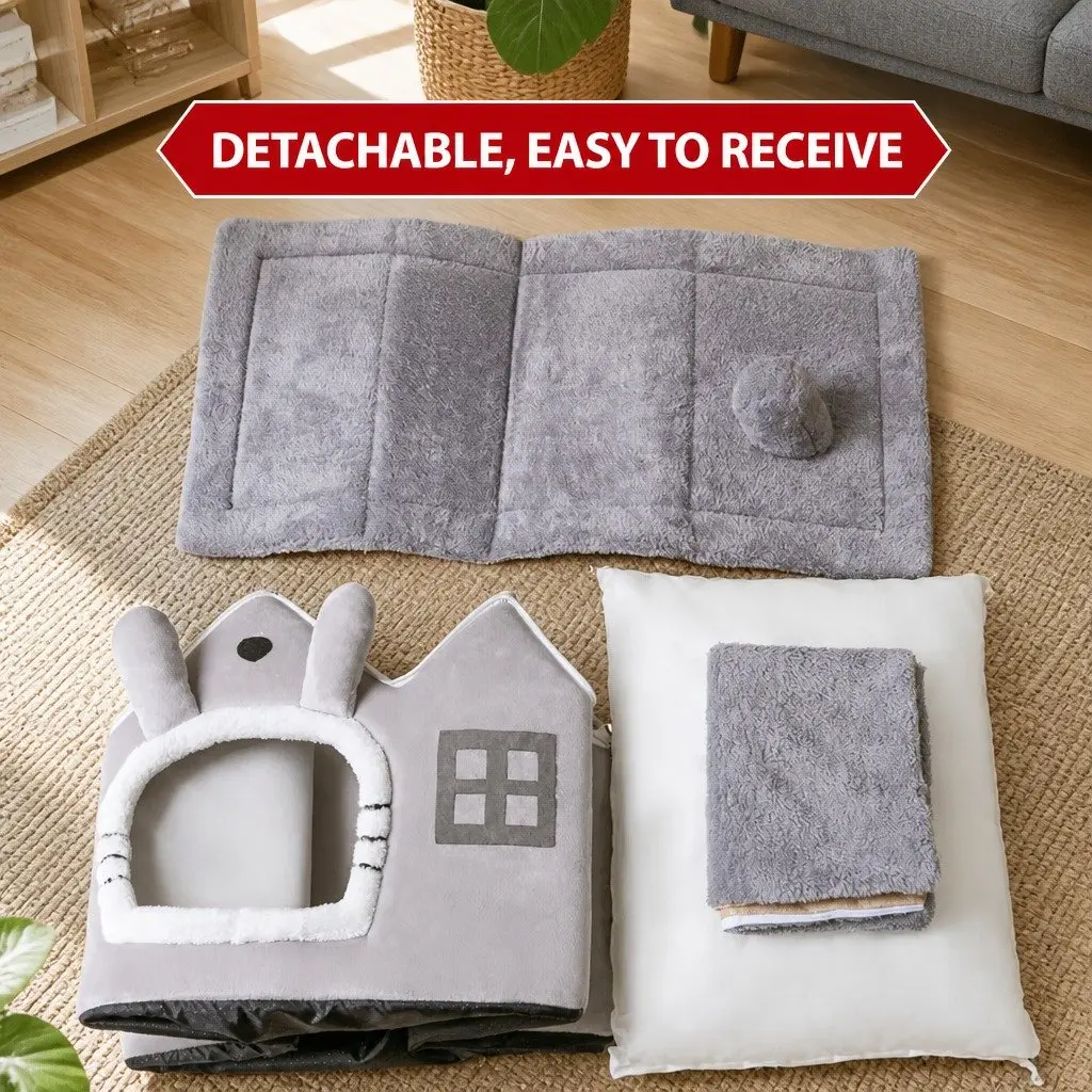 Pet Bed Removable Washable Indoor Shelter Soft Warm Grey 39x32x34cm