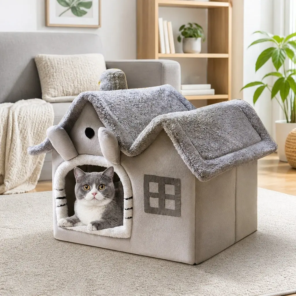 Pet Bed Removable Washable Indoor Shelter Soft Warm Grey 39x32x34cm
