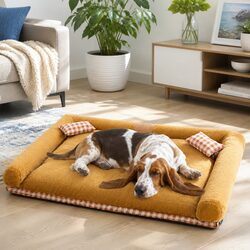 Dog Cat Calming Bed Soft Nest Mat Warm Sleeping Pad Detachable Brown Kennel