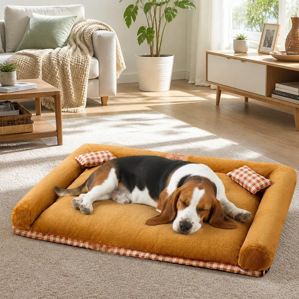 Dog Bed Calming Mat Warm Soft Nest Detachable Brown 70x60x13cm