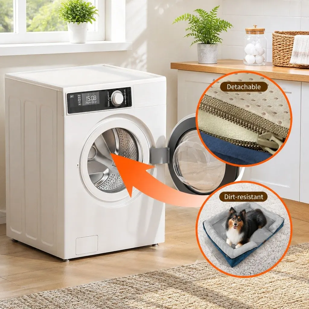 Dog Bed Sofa M Size Grey Three-Sided Cushion Support Pet Lounger
