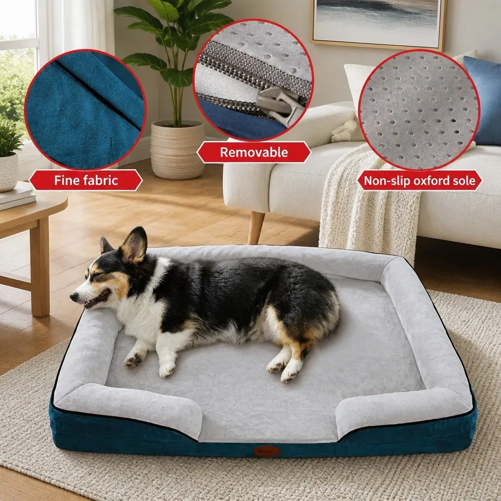 Dog Bed Sofa M Size Grey Three-Sided Cushion Support Pet Lounger