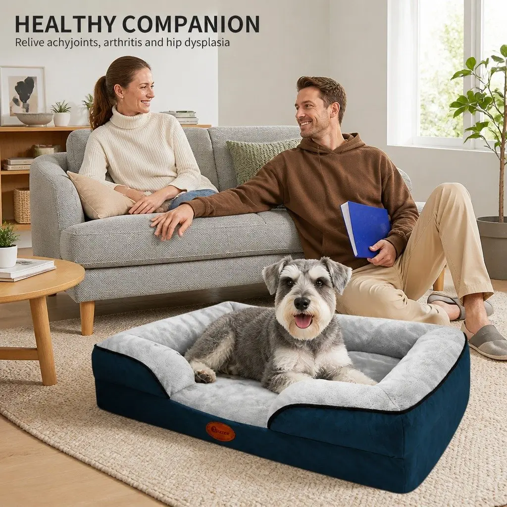 Dog Bed Sofa M Size Grey Three-Sided Cushion Support Pet Lounger