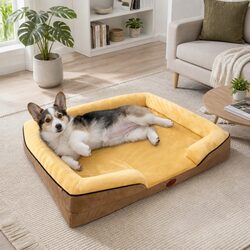 Dog Sofa Bed Thickened Sponge Three Sides Deep Sleep Pet Cushion Yellow