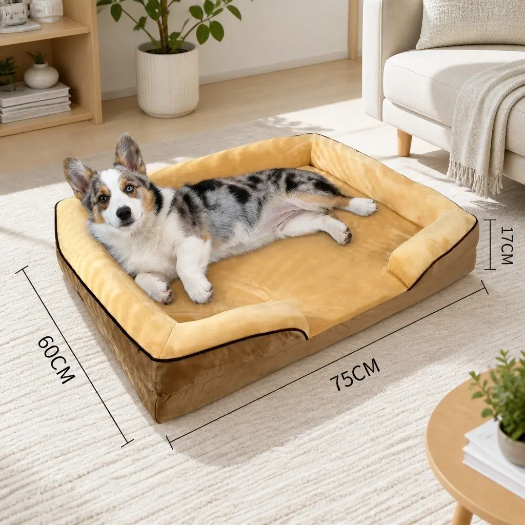 Dog Sofa Bed Thickened Sponge Deep Sleep Cushion 75x60x17cm Yellow