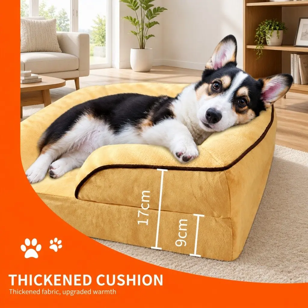 Dog Sofa Bed Thickened Sponge Deep Sleep Cushion 75x60x17cm Yellow