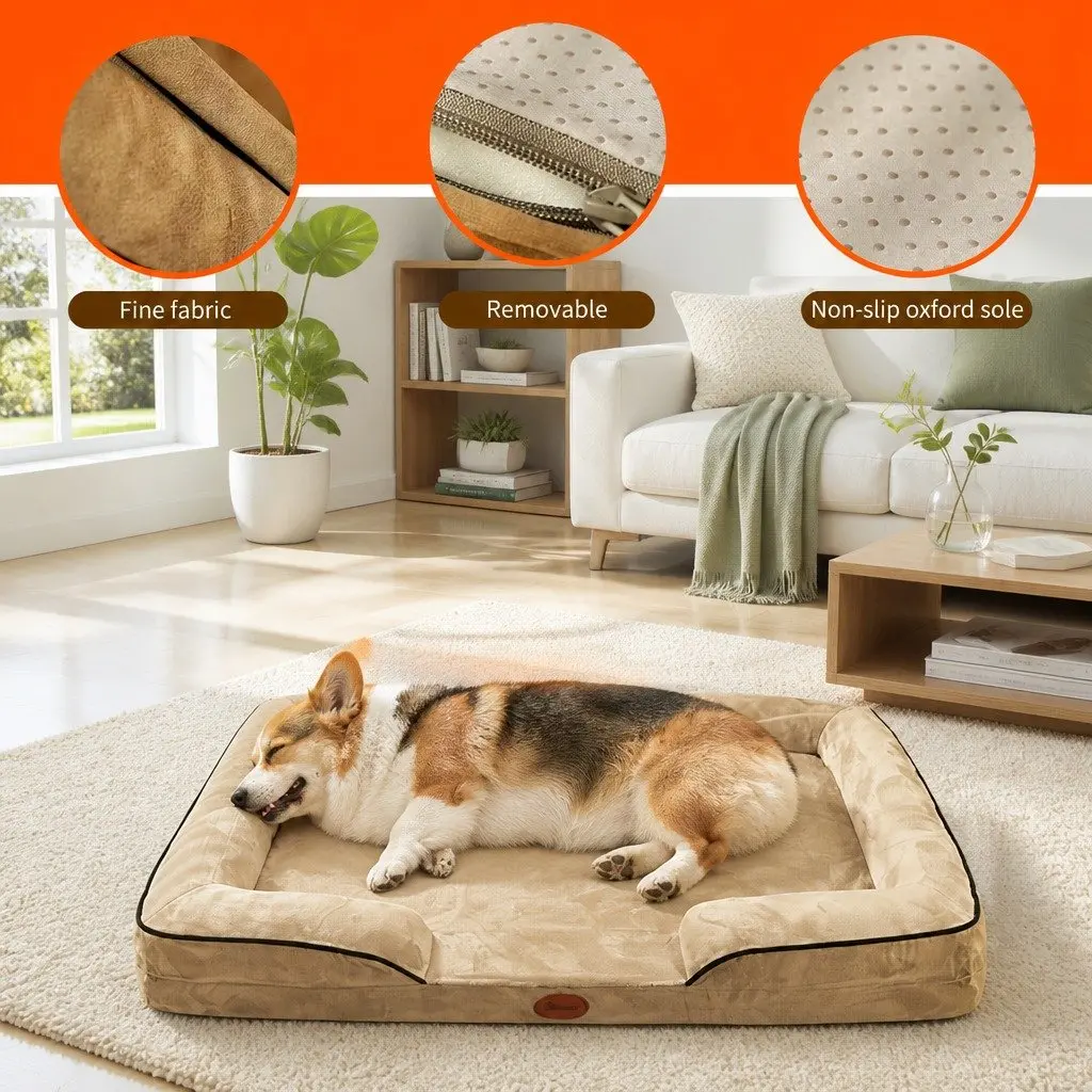 Dog Sofa Bed Thickened Sponge Deep Sleep Cushion 75x60x17cm Yellow