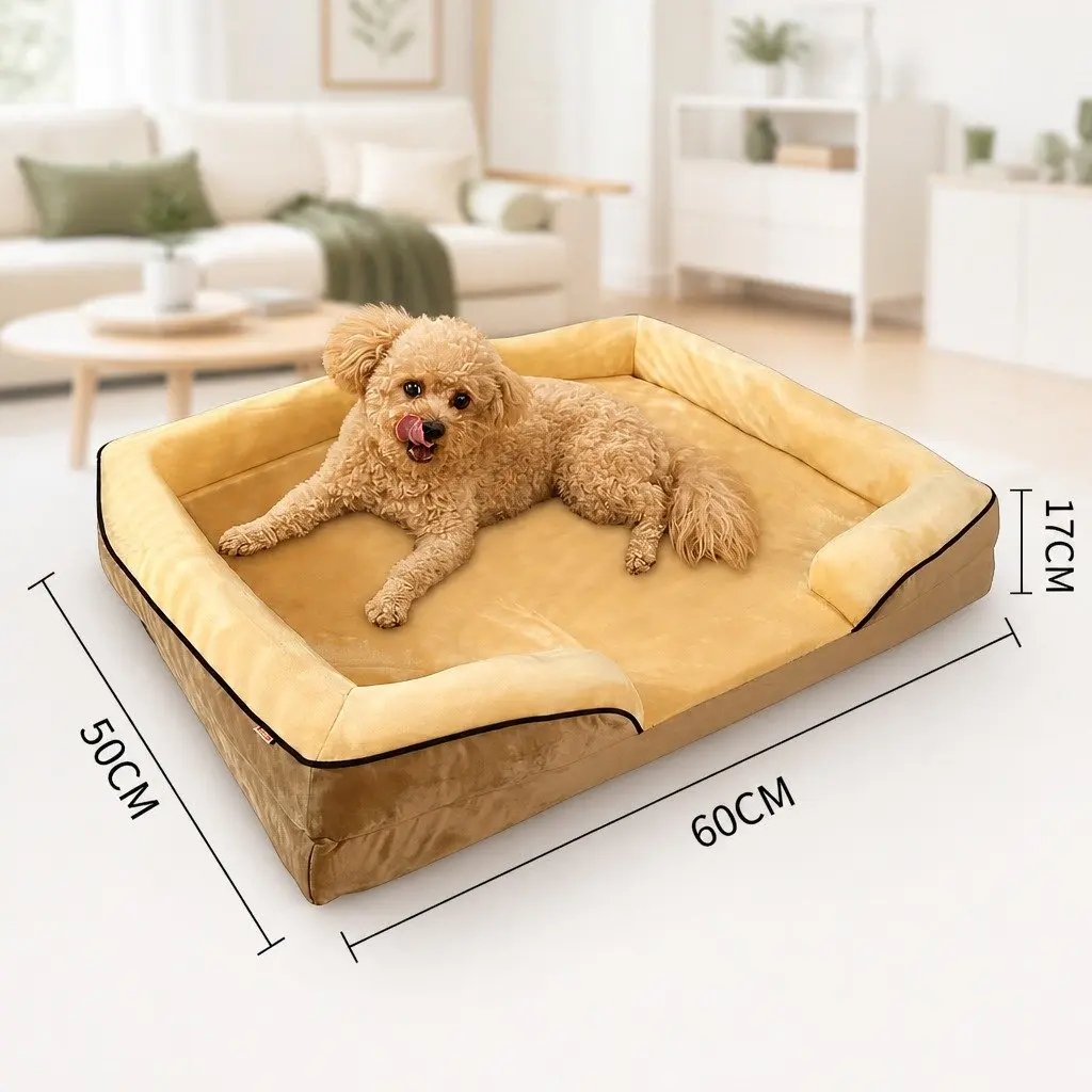 Dog Sofa Bed Cushioned Pet Couch 60x50x17cm Yellow
