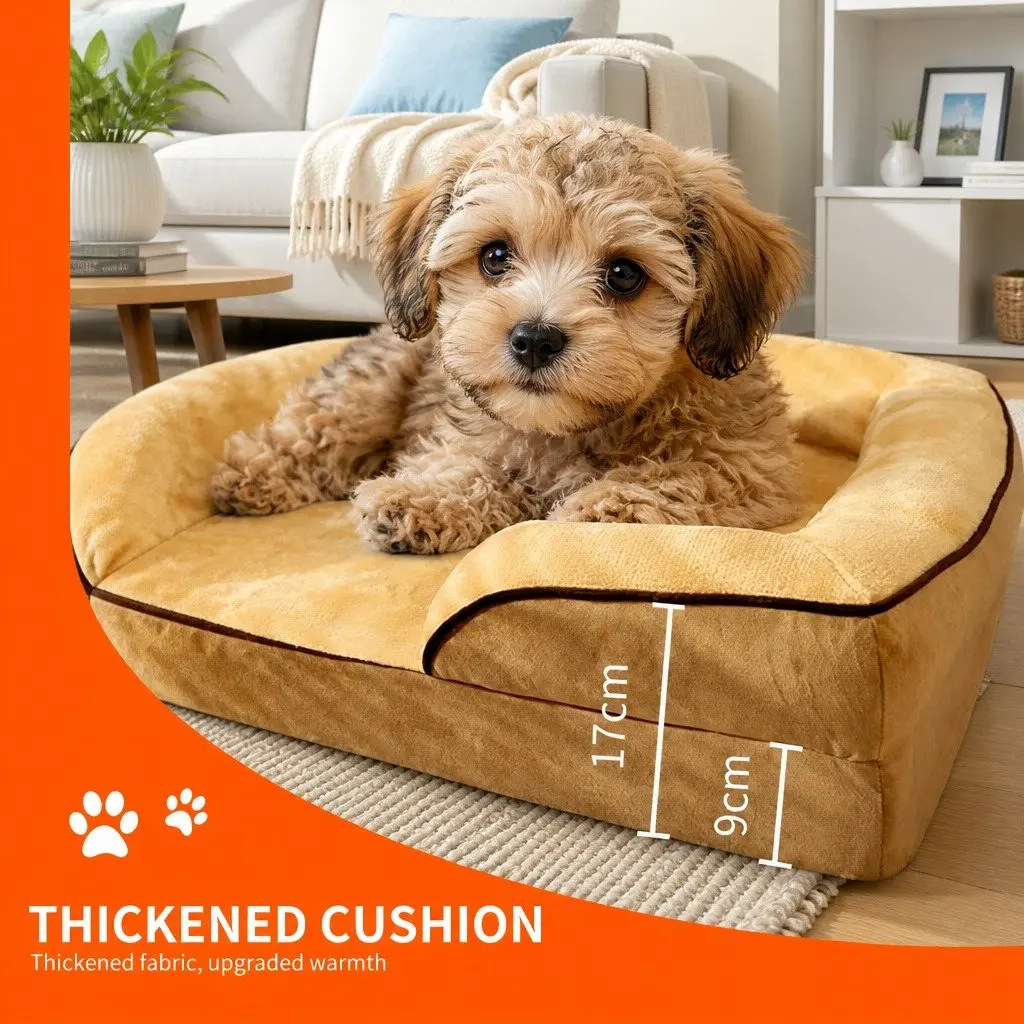 Dog Sofa Bed Cushioned Pet Couch 60x50x17cm Yellow