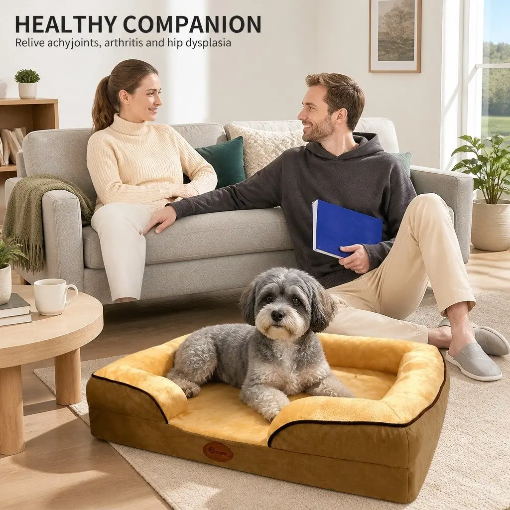Dog Sofa Bed Cushioned Pet Couch 60x50x17cm Yellow