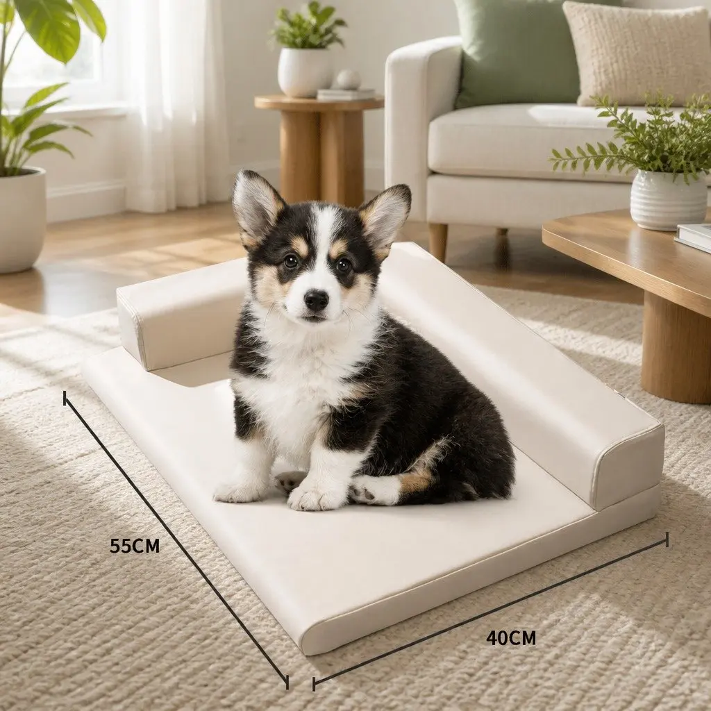 Dog Bed L-Shaped Neck Protection Medium Grey Waterproof Soft Warm Cushion Mat