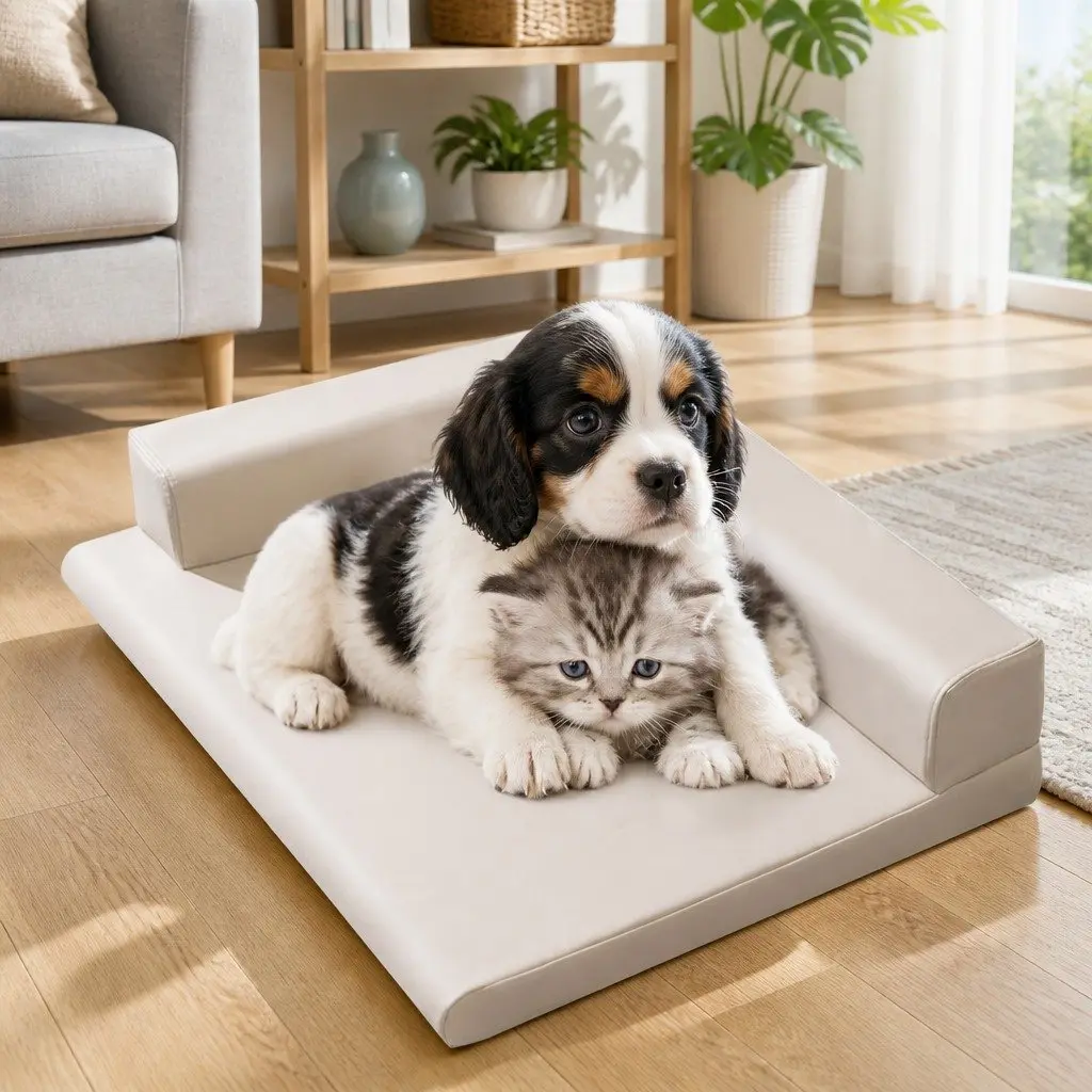 Dog Bed L-Shaped Neck Protection Washable Detachable Grey 45x35cm