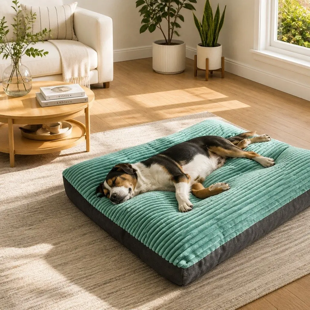 Pet Calming Bed Mat Striped Design Removable Washable Cover Dog Cat Cushion