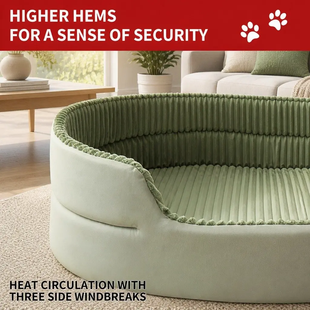 Large Semi-Enclosed 3D Pet Nest Bed Striped Design Avocado