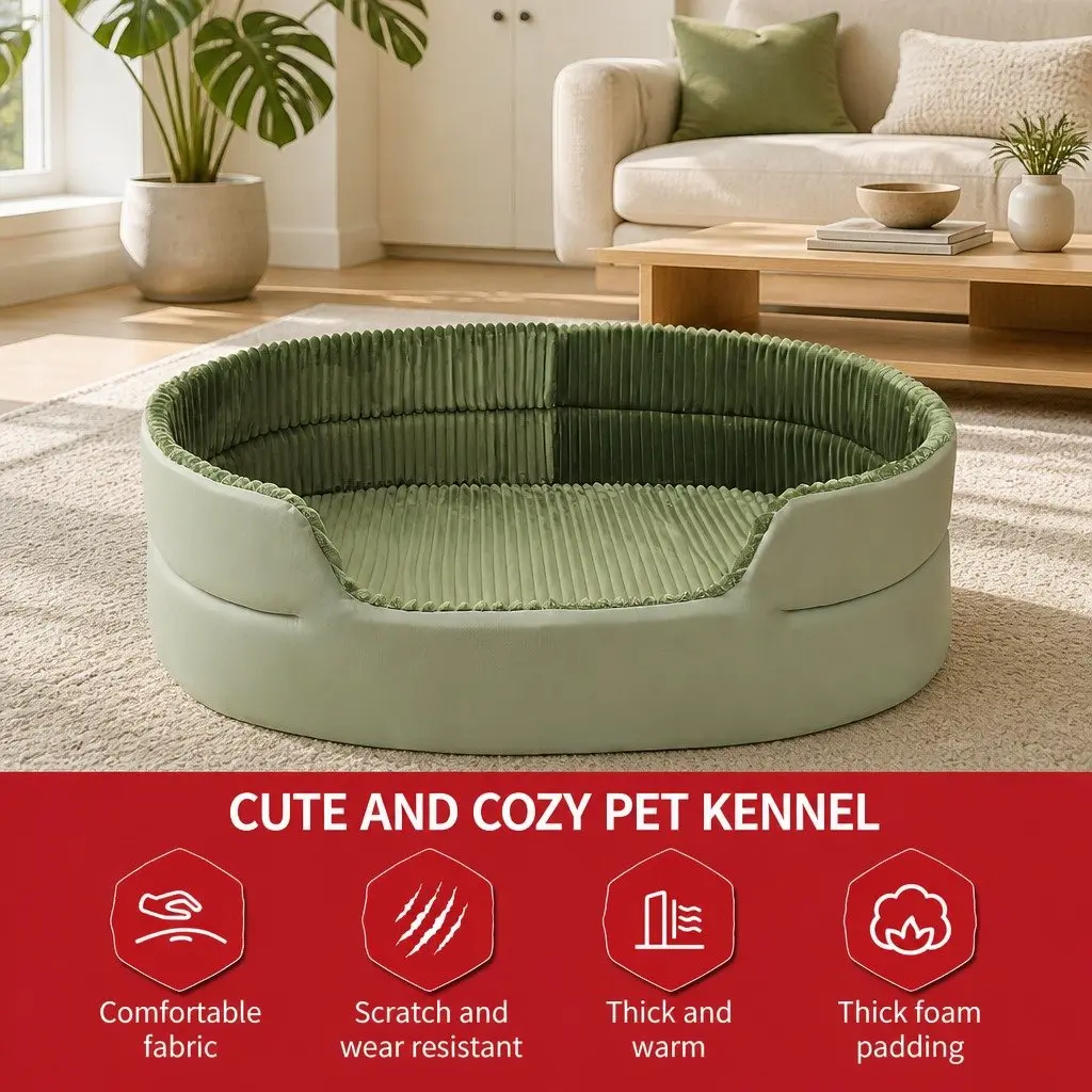 Large Semi-Enclosed 3D Pet Nest Bed Striped Design Avocado