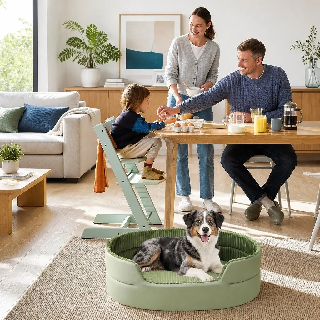 Large Semi-Enclosed 3D Pet Nest Bed Striped Design Avocado