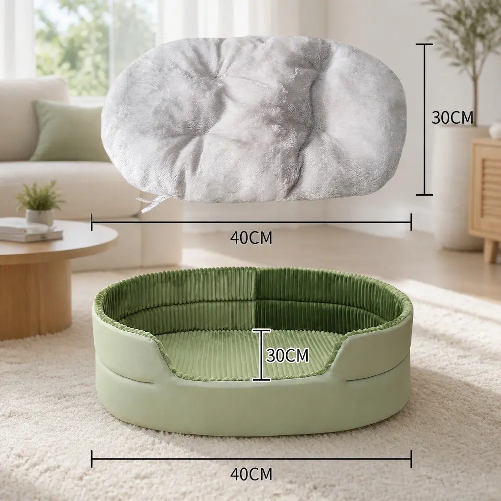 Large Three-Dimensional Avocado Green Semi-Enclosed Pet Bed with High Elasticity Cloud Cotton and Anti-Slip Bottom