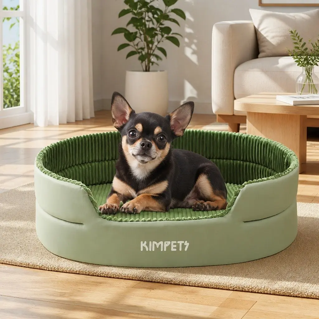 Large Three-Dimensional Avocado Green Semi-Enclosed Pet Bed with High Elasticity Cloud Cotton and Anti-Slip Bottom