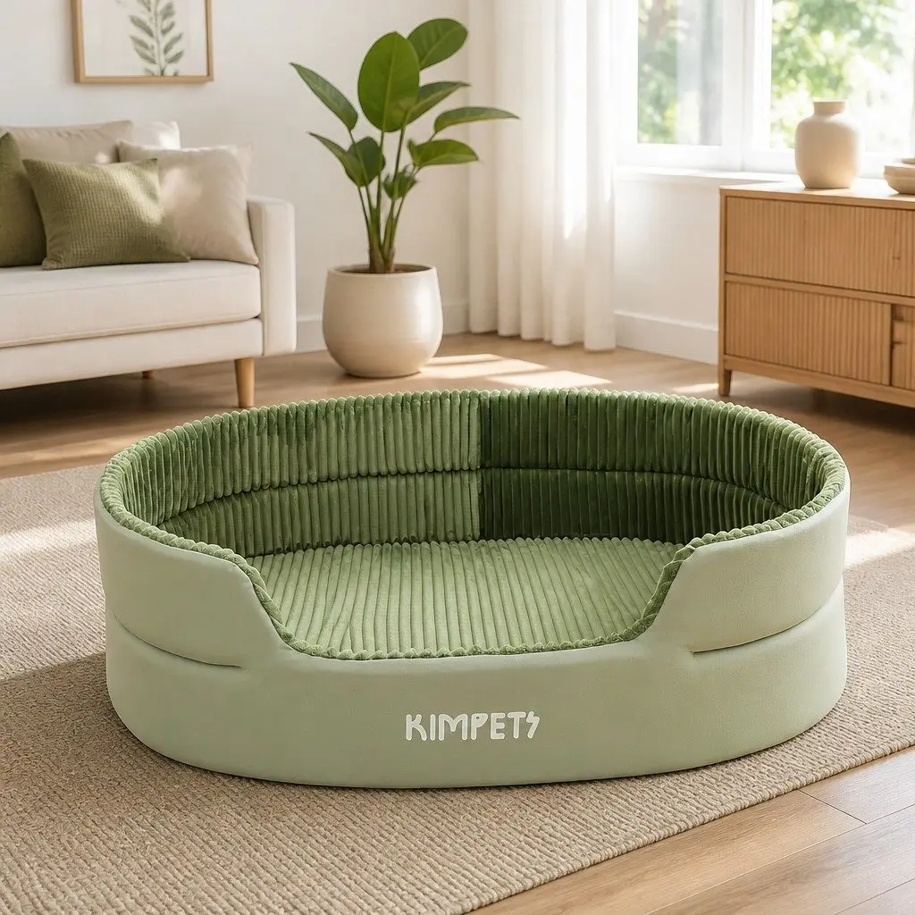 Large Three-Dimensional Avocado Green Semi-Enclosed Pet Bed with High Elasticity Cloud Cotton and Anti-Slip Bottom