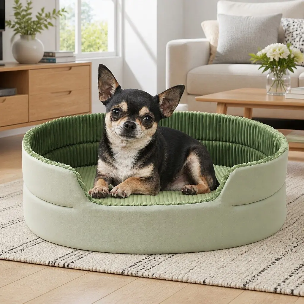 Large Three-Dimensional Avocado Green Semi-Enclosed Pet Bed with High Elasticity Cloud Cotton and Anti-Slip Bottom