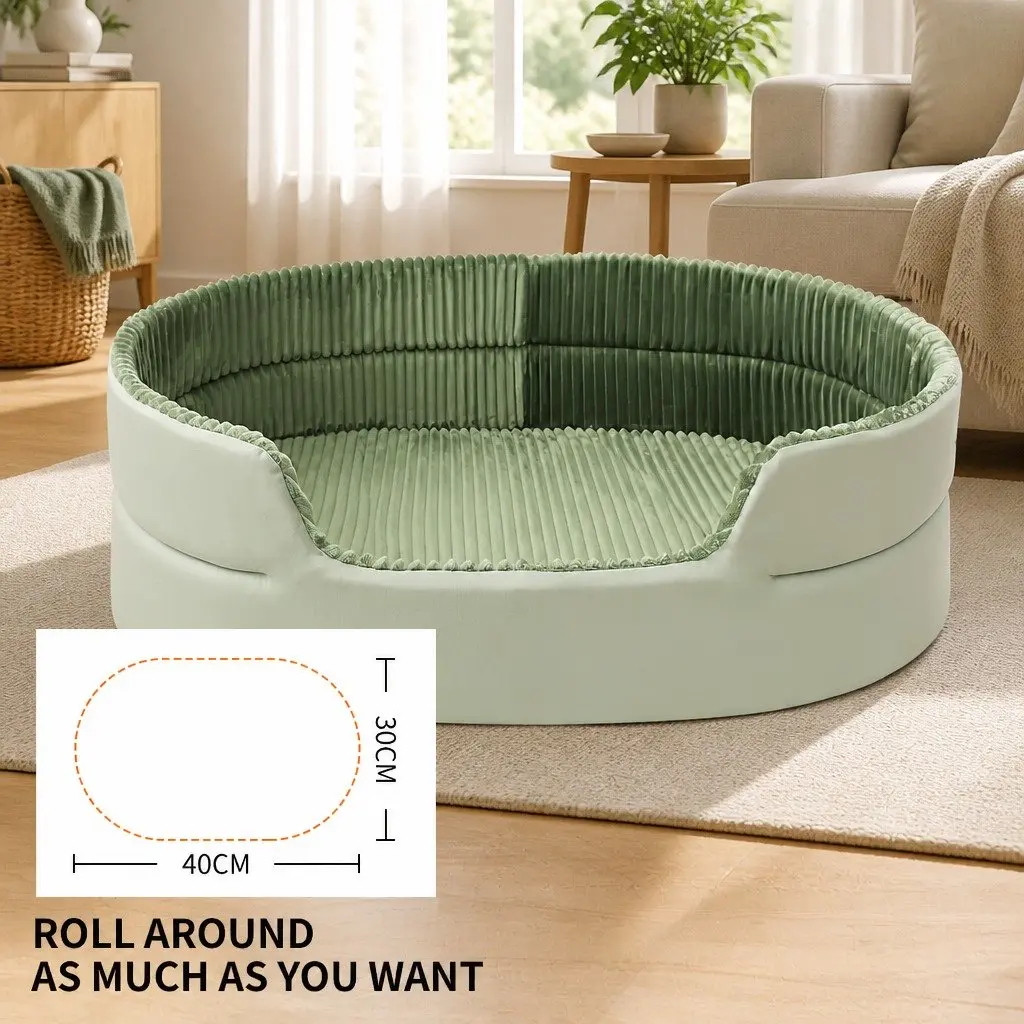 Large Three-Dimensional Avocado Green Semi-Enclosed Pet Bed with High Elasticity Cloud Cotton and Anti-Slip Bottom