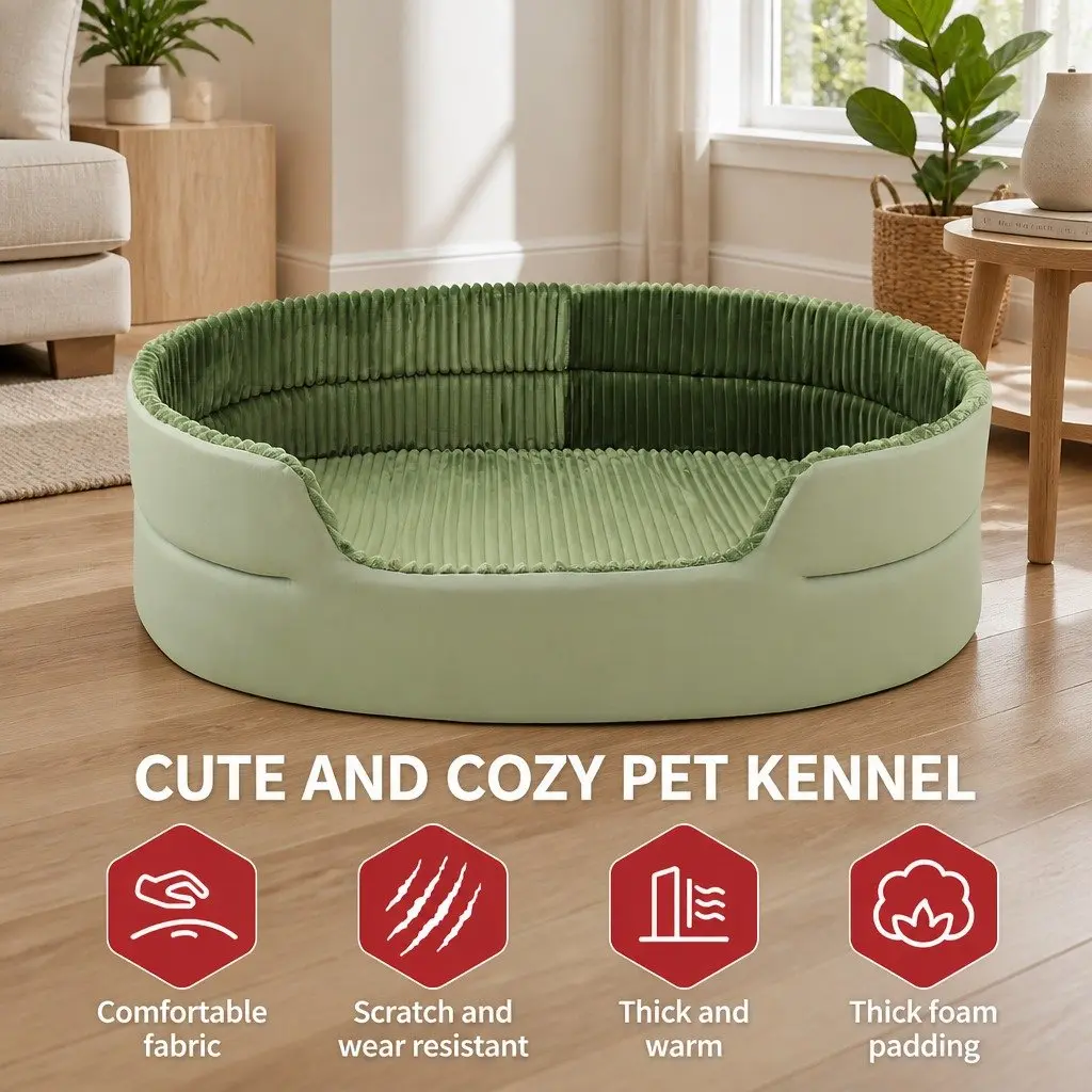 Large Three-Dimensional Avocado Green Semi-Enclosed Pet Bed with High Elasticity Cloud Cotton and Anti-Slip Bottom