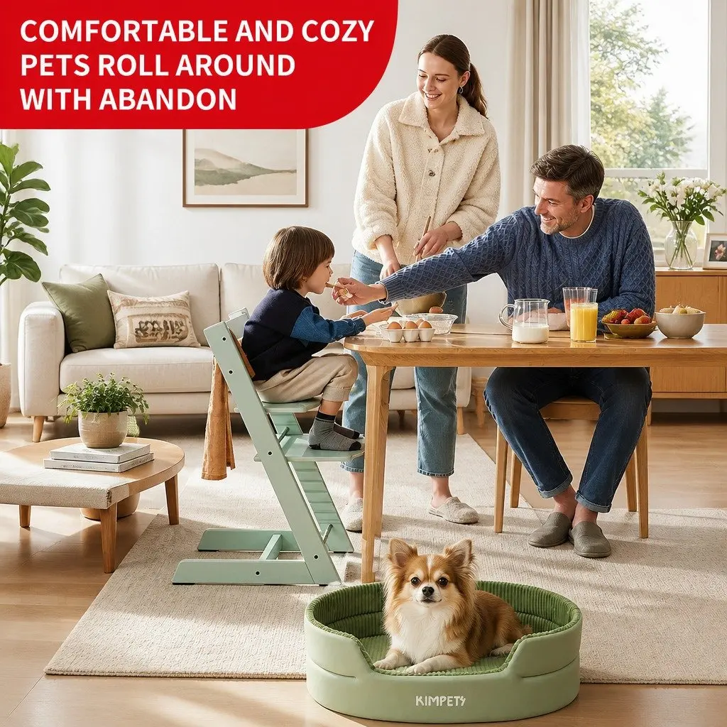 Large Three-Dimensional Avocado Green Semi-Enclosed Pet Bed with High Elasticity Cloud Cotton and Anti-Slip Bottom