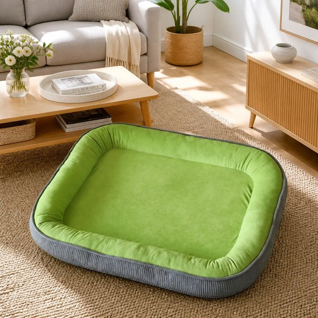 Oval Pet Bed Kennel Comfort Nest for Dogs Cats Large 60x48cm Green
