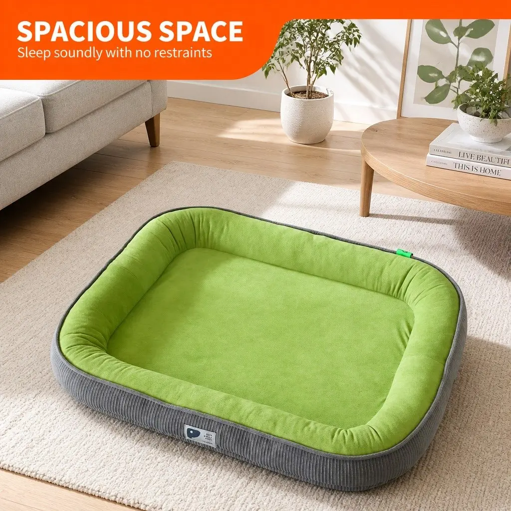 Oval Pet Bed Kennel Comfort Nest for Dogs Cats Large 60x48cm Green