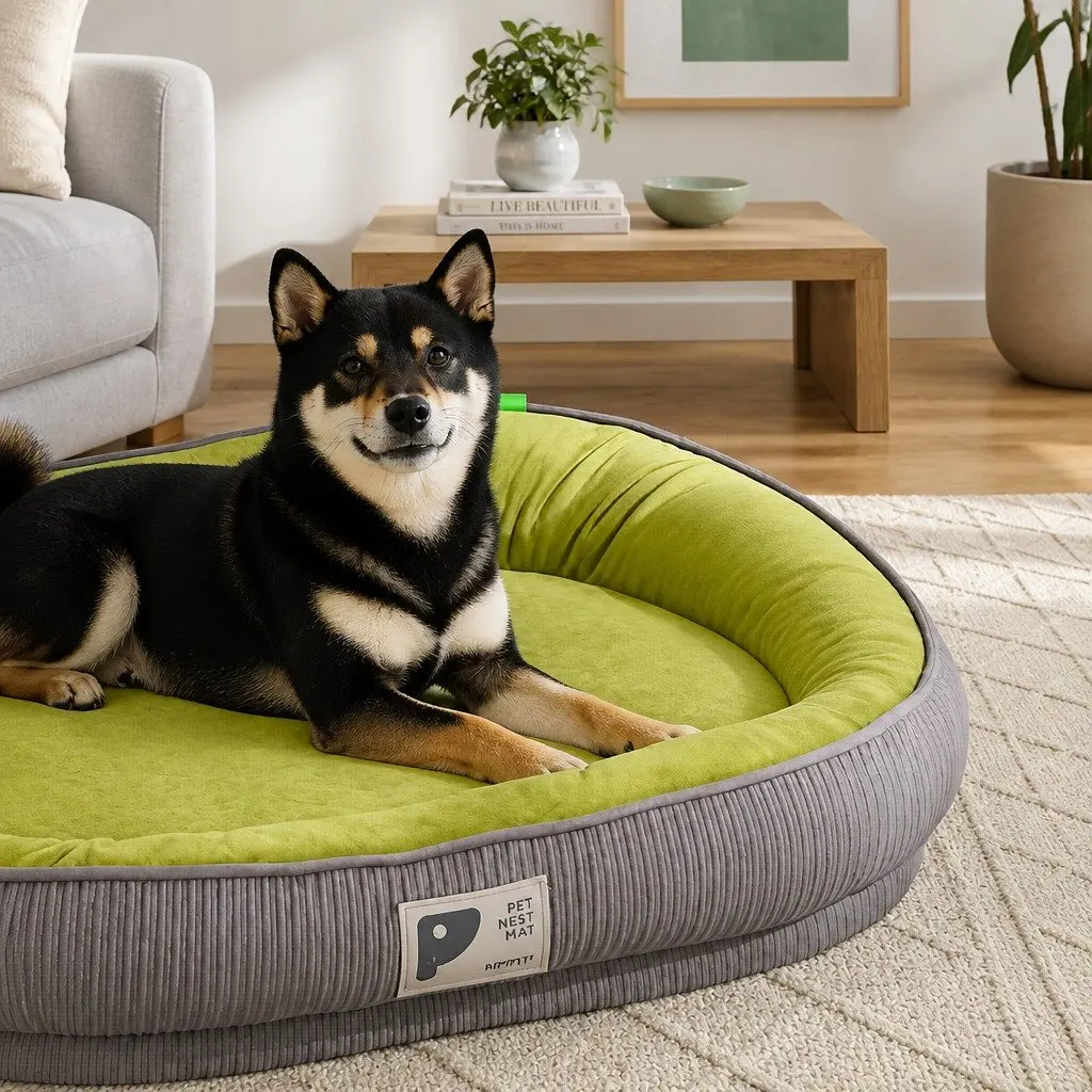 Oval Pet Bed Kennel Comfort Nest for Dogs Cats Large 60x48cm Green