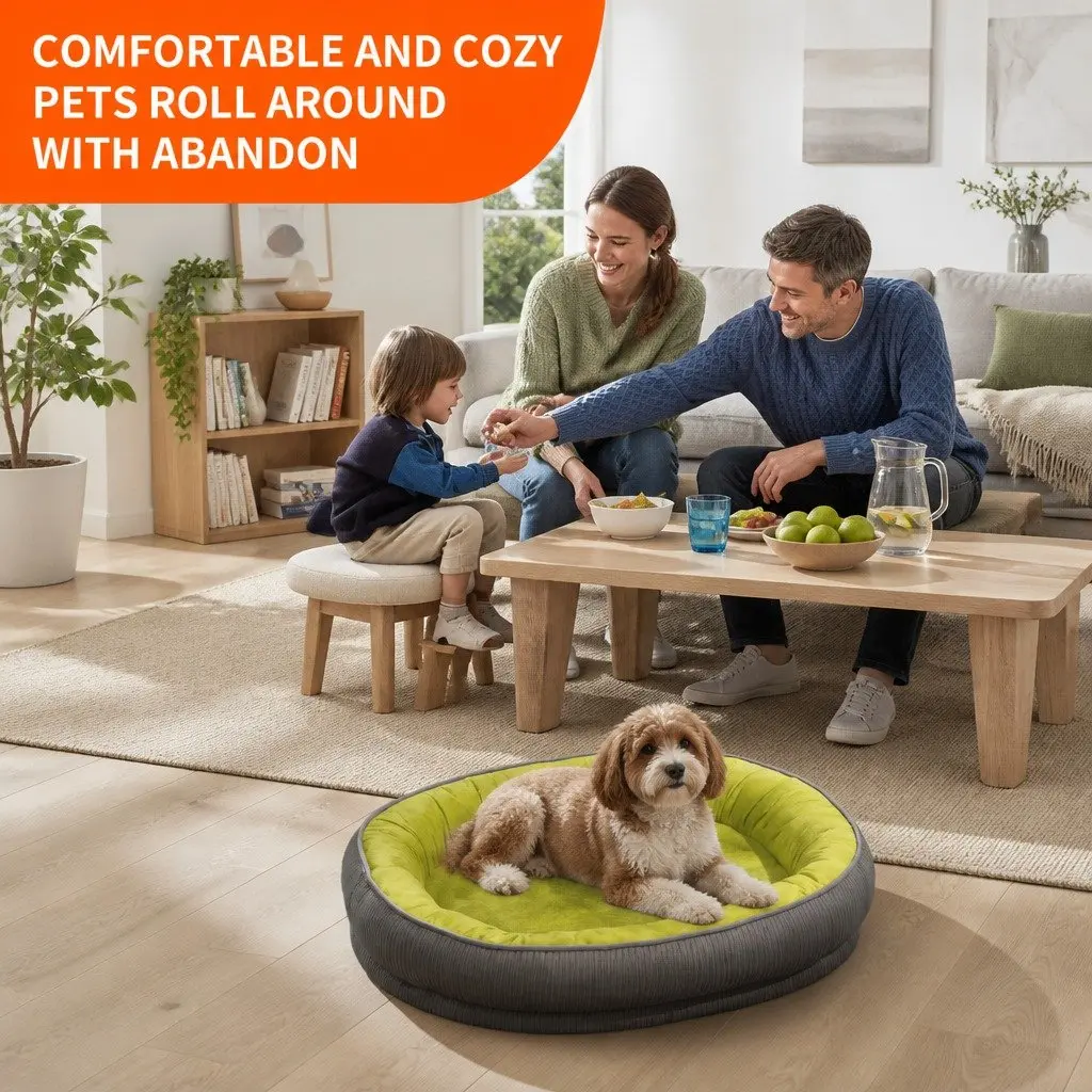 Oval Pet Bed Kennel Comfort Nest for Dogs Cats Large 60x48cm Green