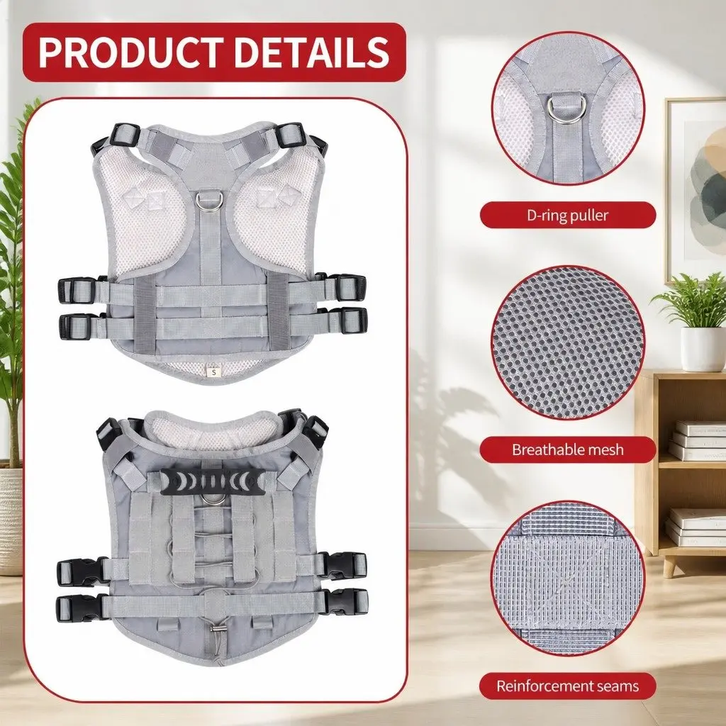 Small Dog Cat Vest Harness Leash Walking Grey S