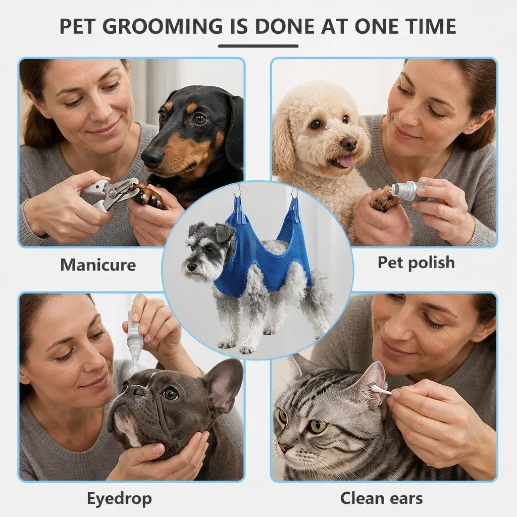 Pet Grooming Hammock Nail Trimming Support Bag Medium Size Blue