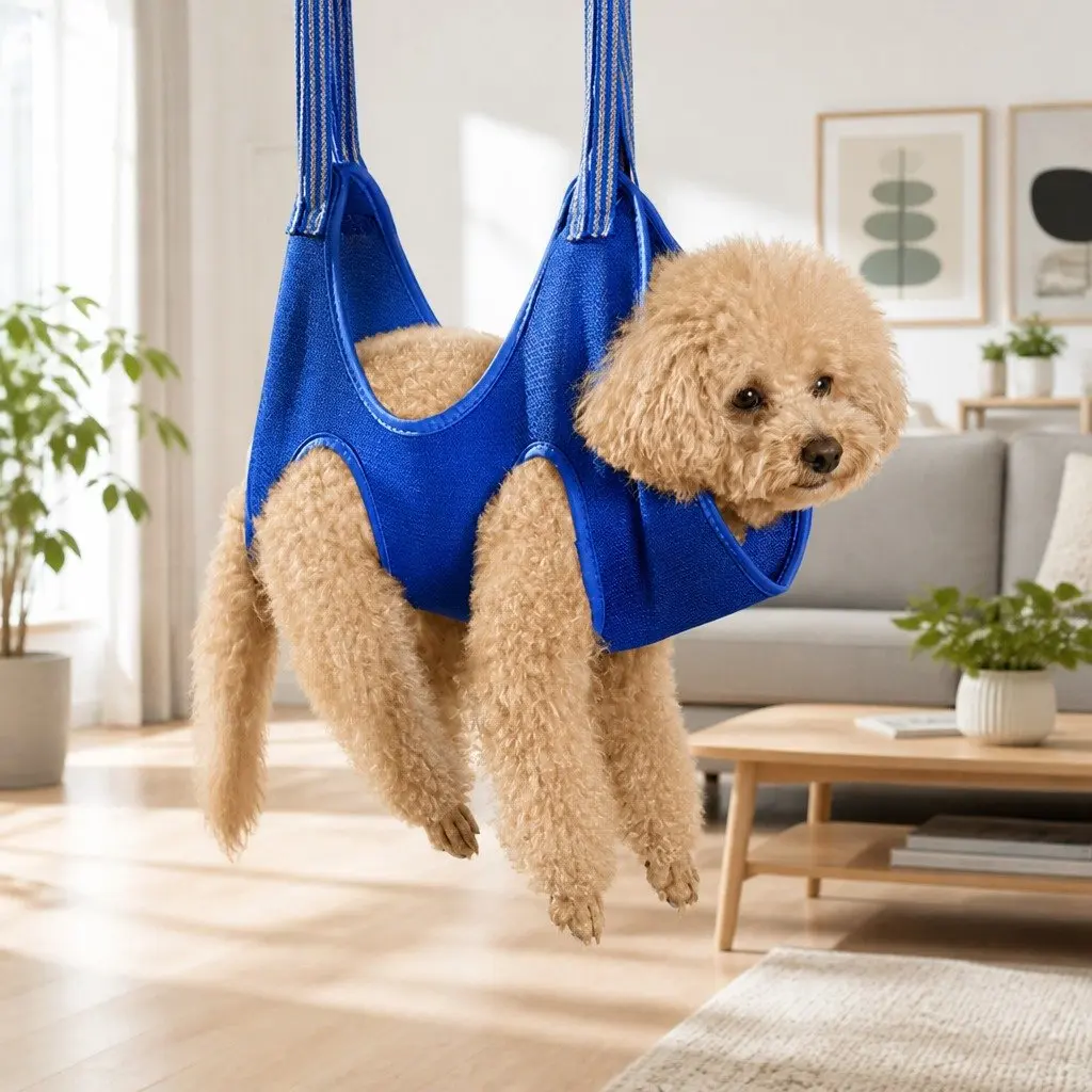Pet Grooming Hammock for Nail Trimming Small Medium Pets Blue 60cmX47cmX13cm